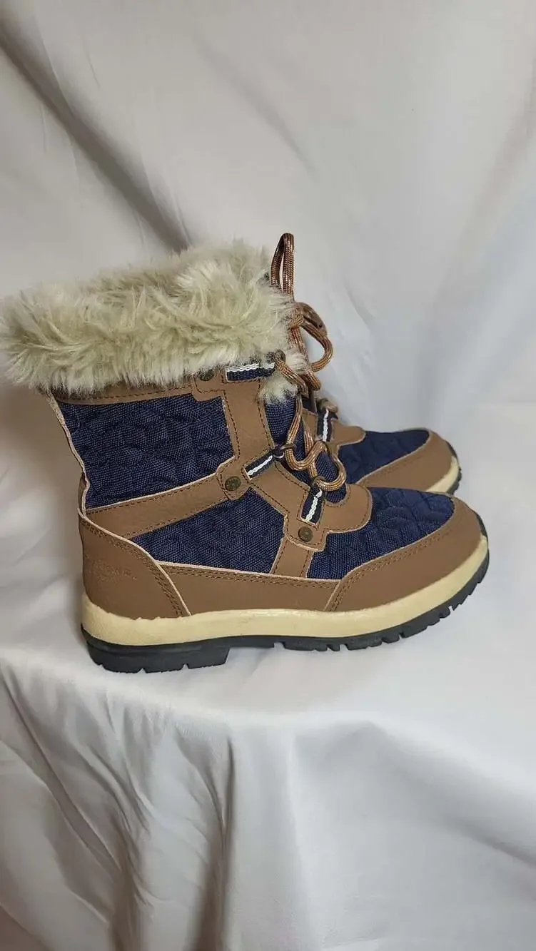 Bearpaw Youth Marina Waterproof Navy and Hickory Faux Fur Lined Winter Boots Siz